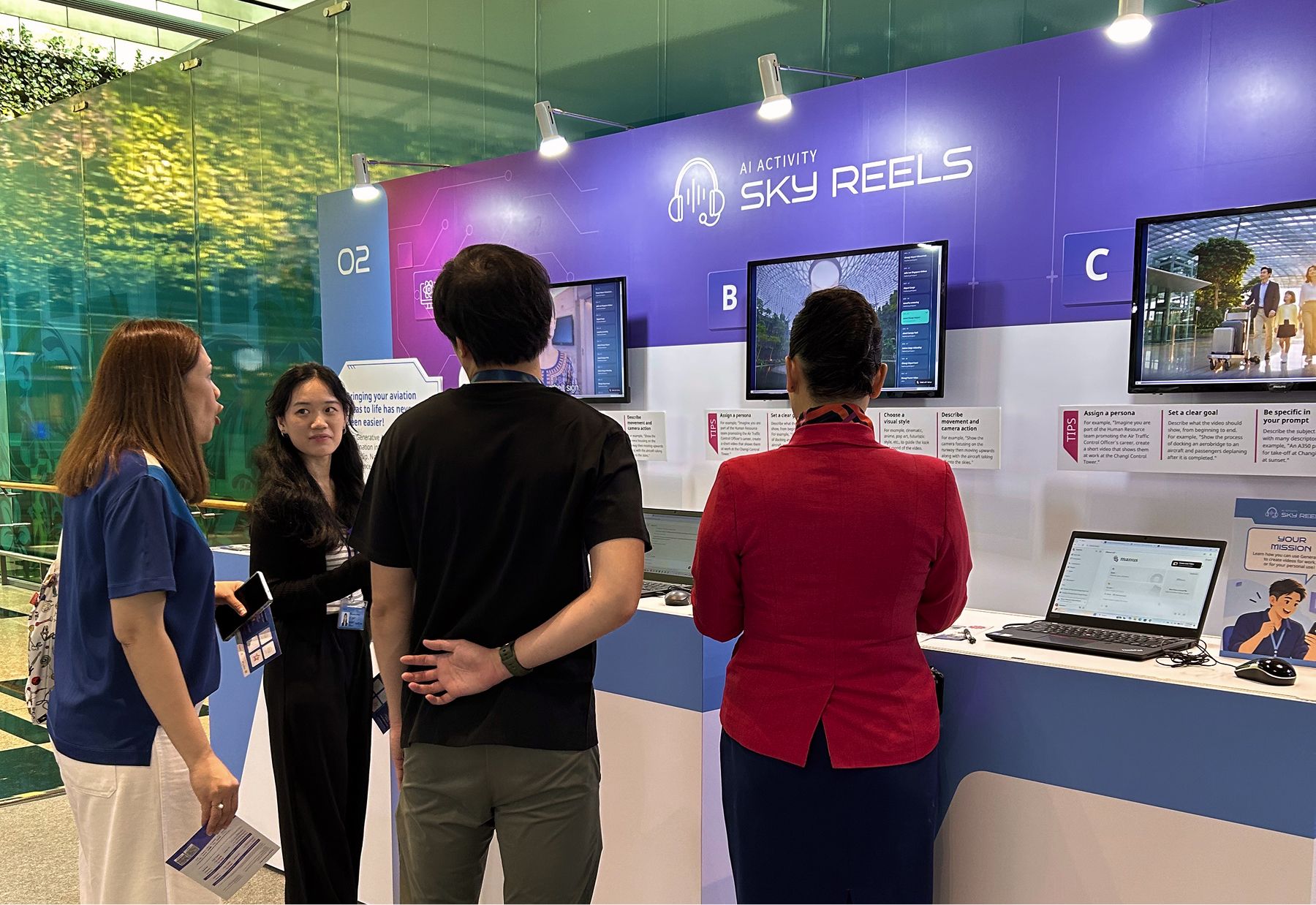 Airport staff creating an AI-generated video at Sky Reels